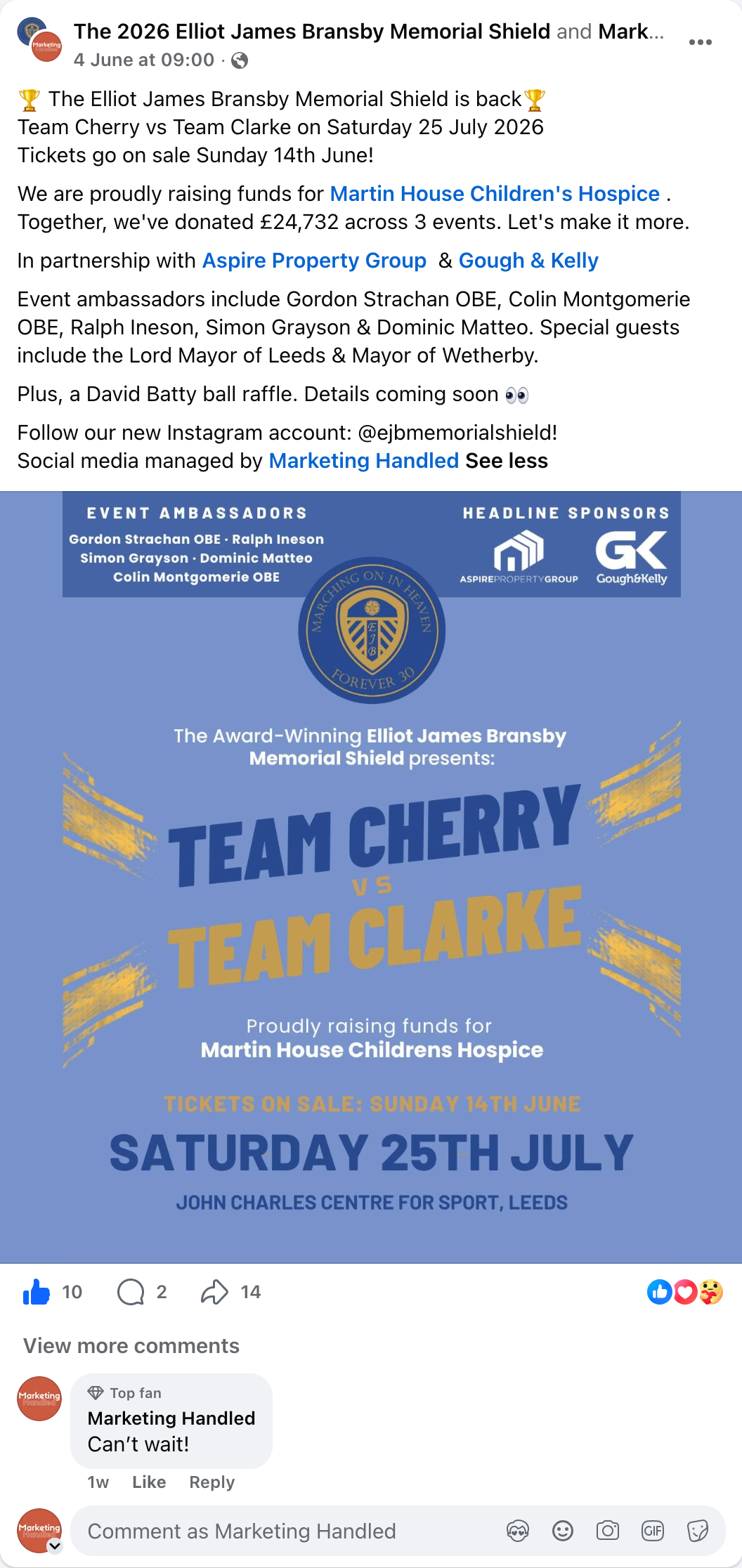 EJB Memorial Shield social media post