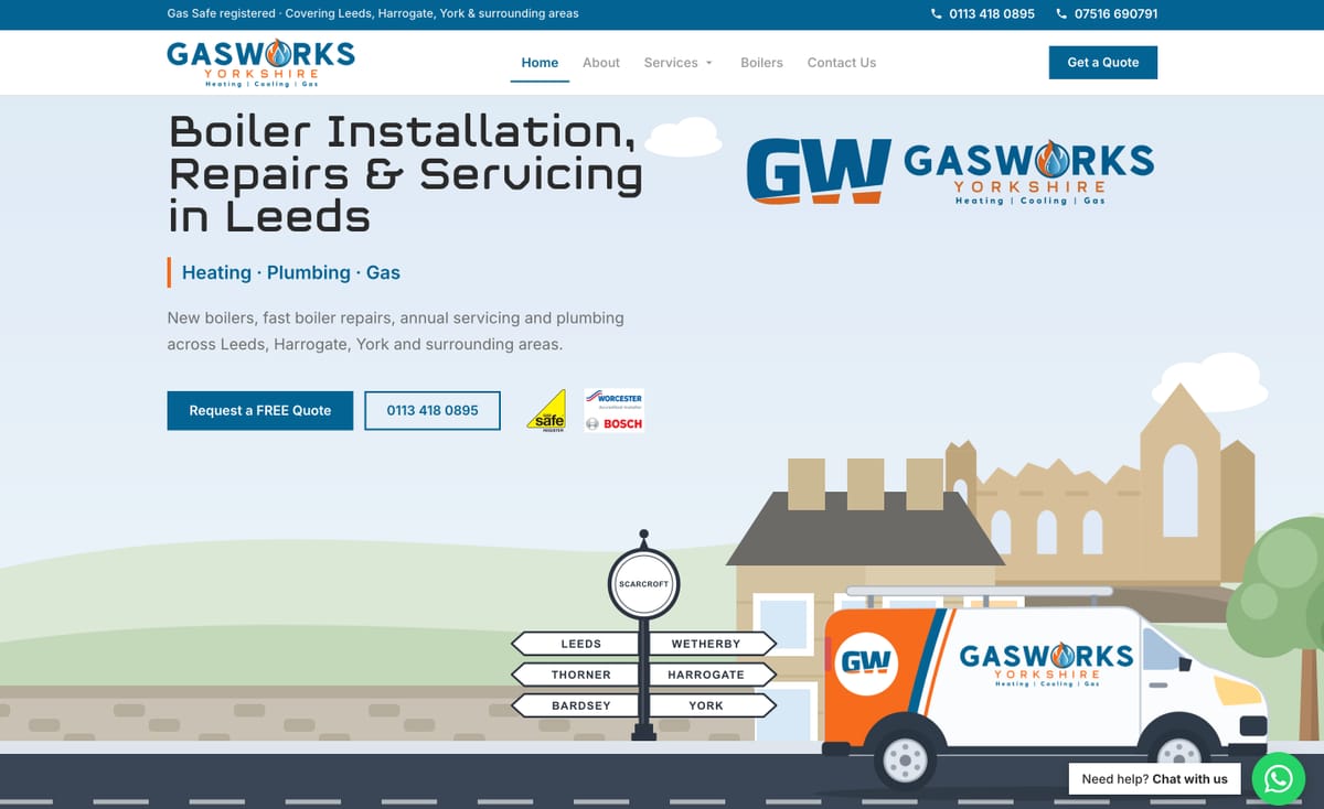 Gasworks Yorkshire website on desktop