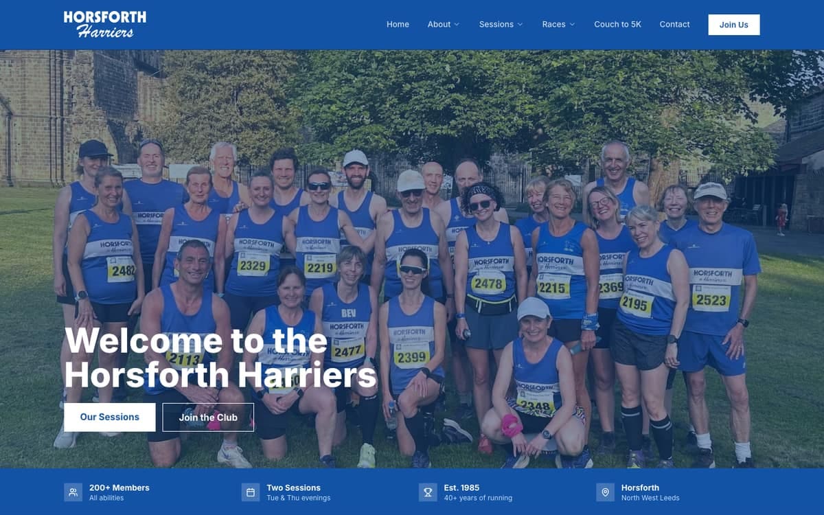 Horsforth Harriers website on desktop