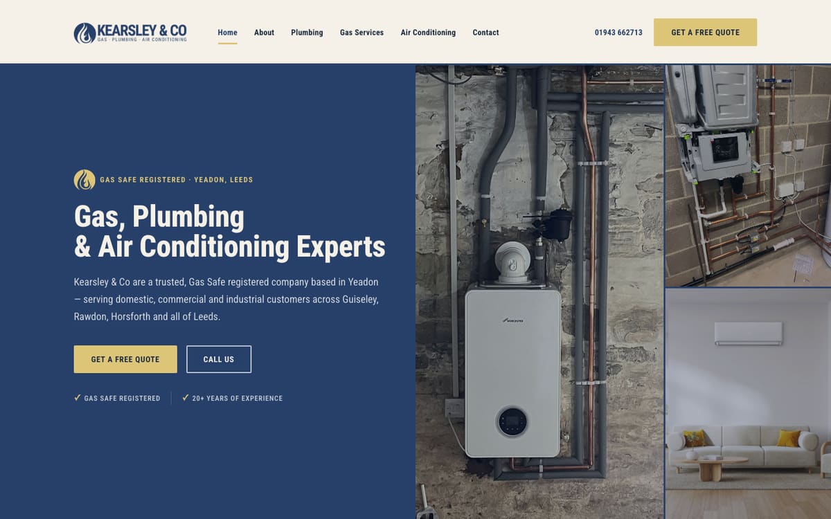 Kearsley & Co Gas Services website on desktop