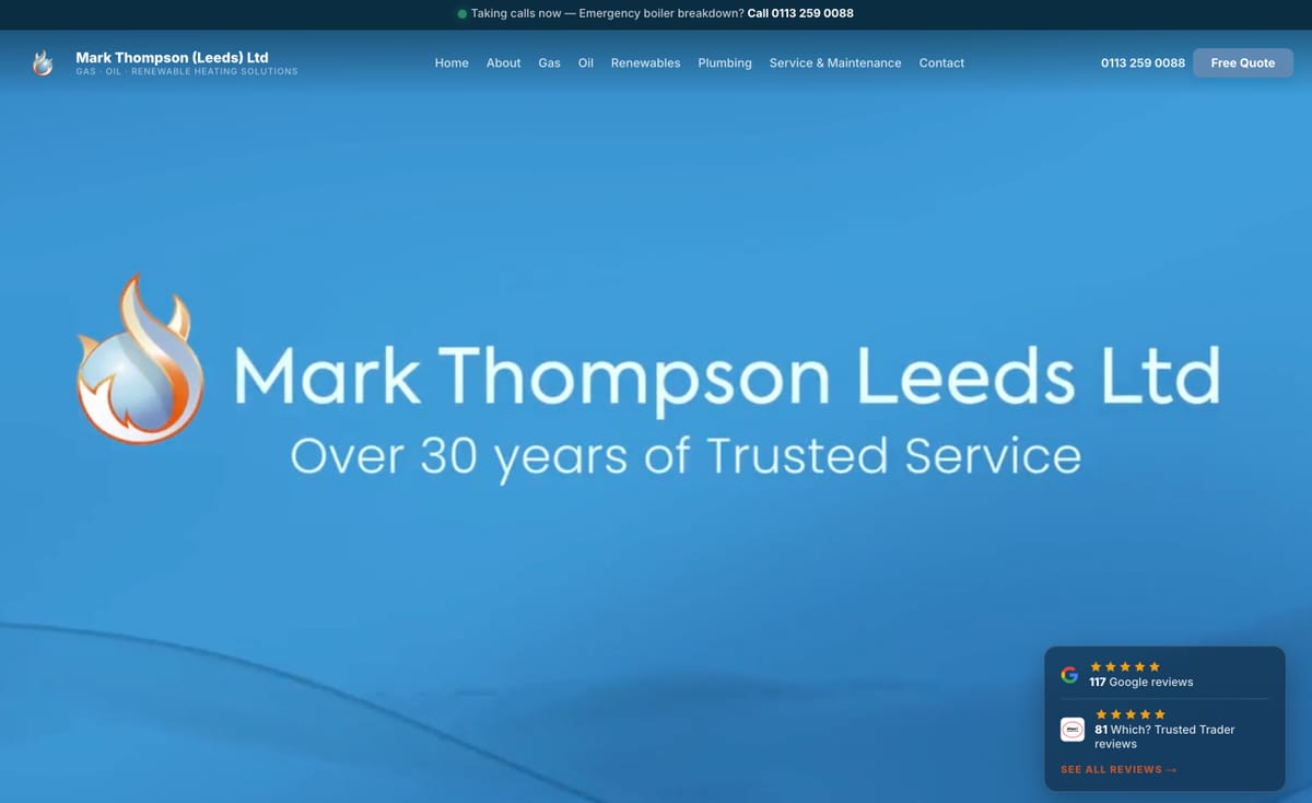 Mark Thompson (Leeds) Ltd website on desktop