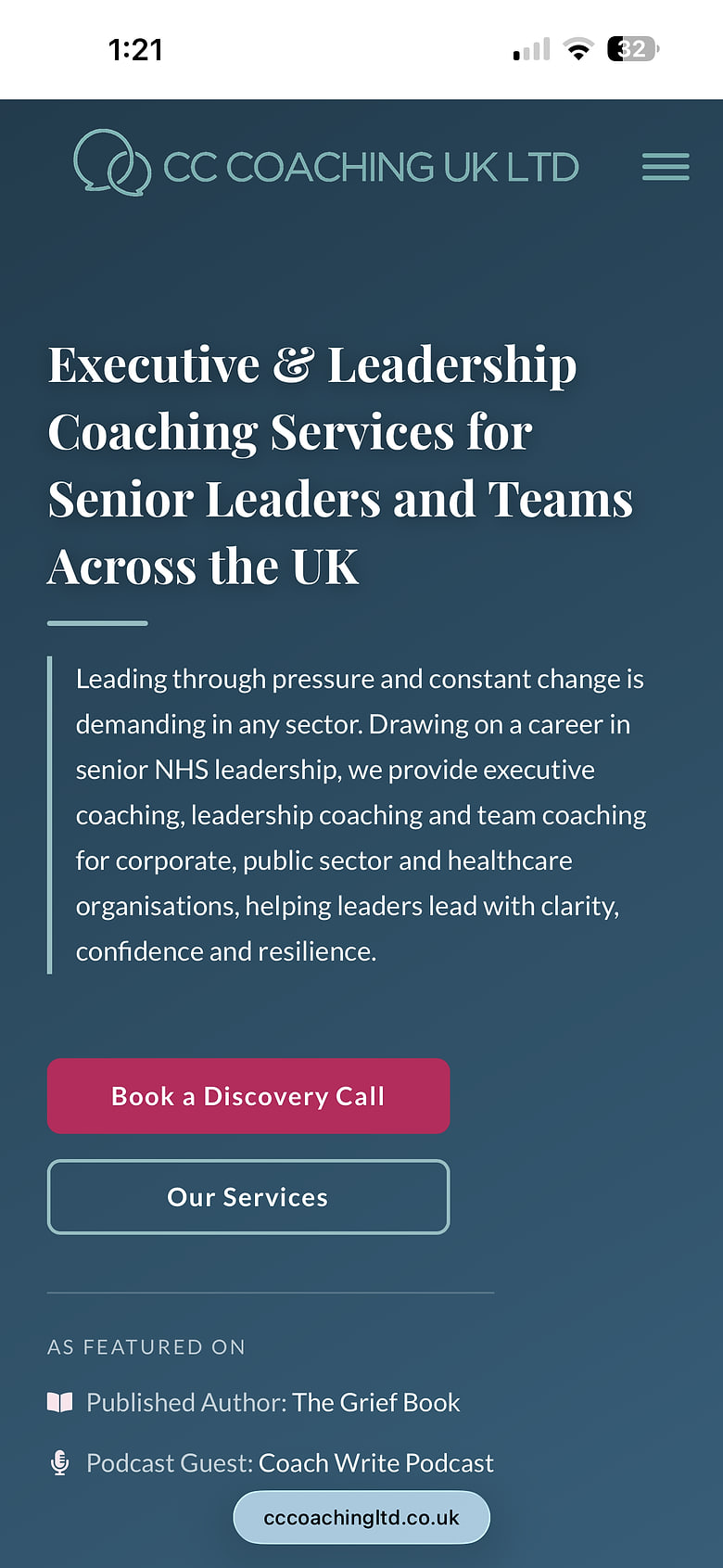 CC Coaching Ltd website on mobile