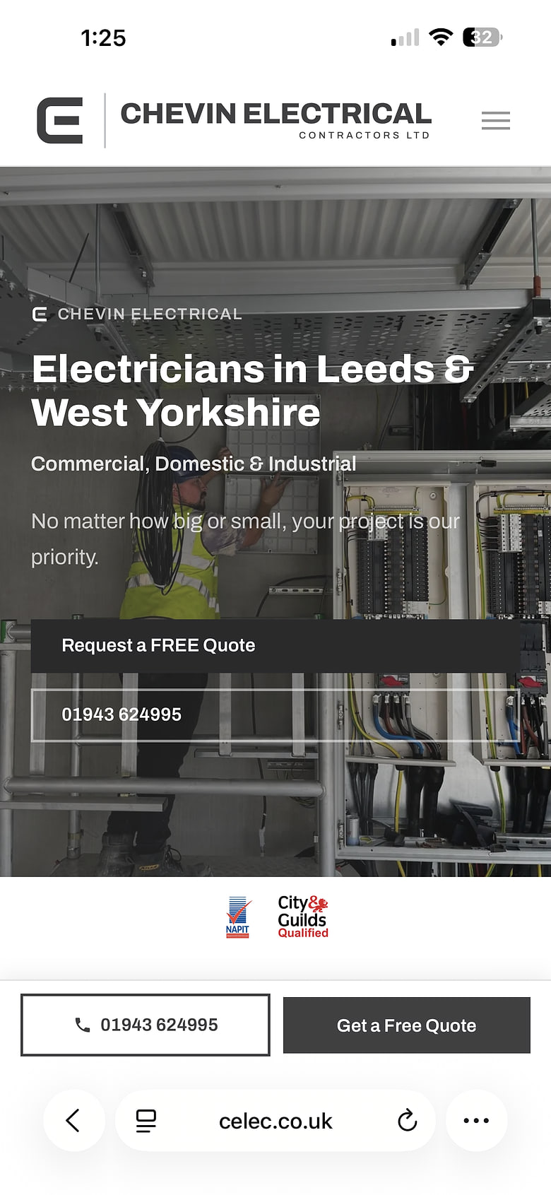 Chevin Electrical Contractors Ltd website on mobile