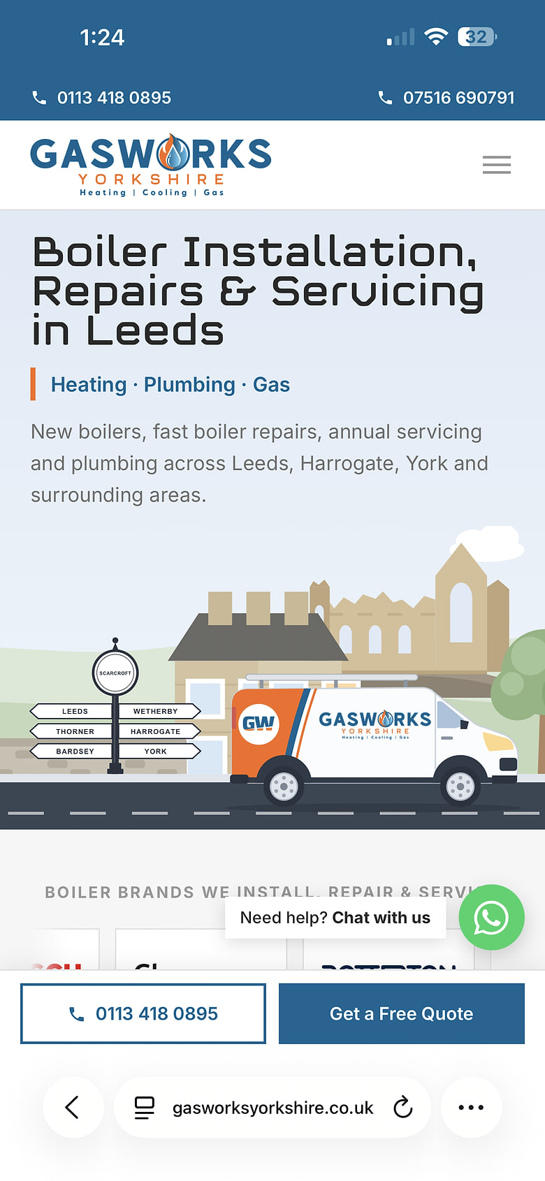 Gasworks Yorkshire website on mobile