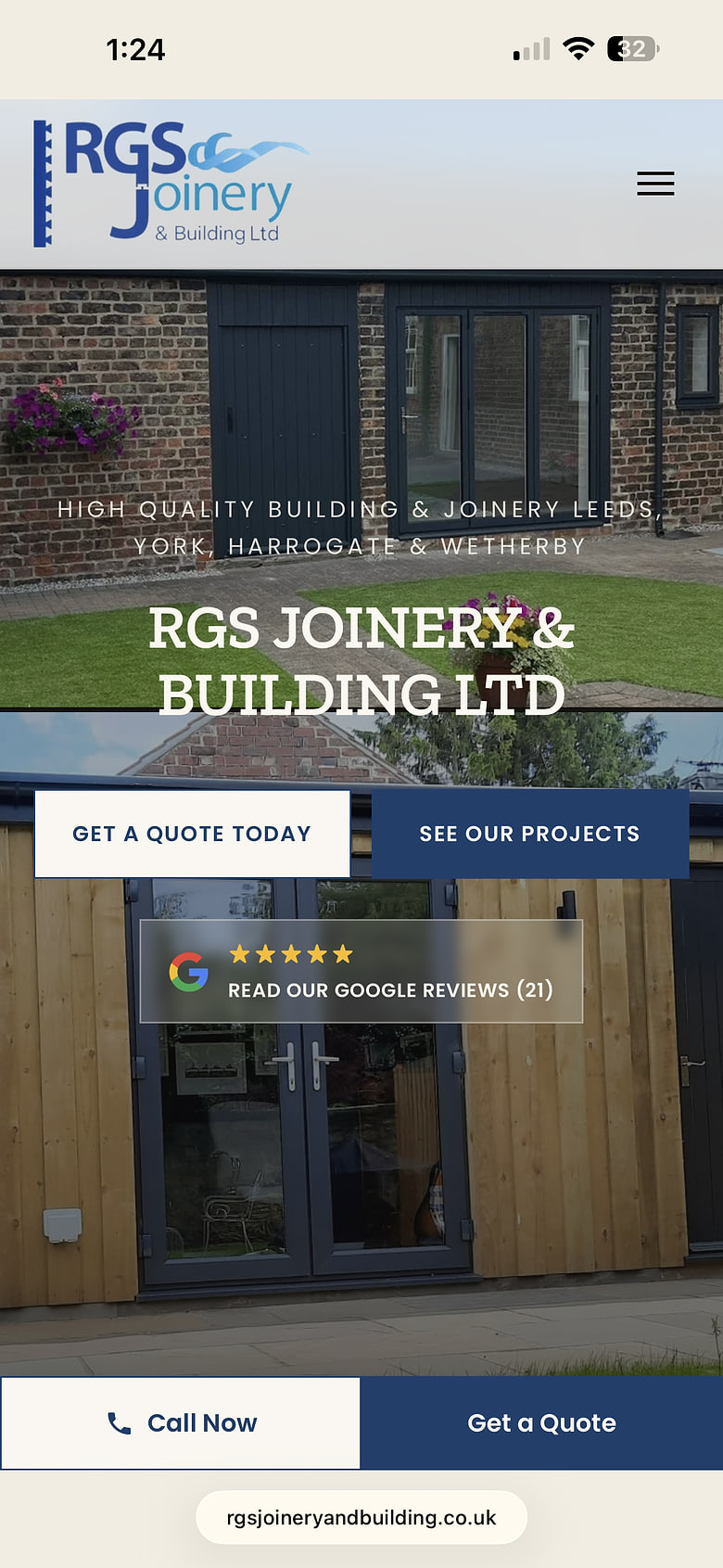 RGS Joinery & Building website on mobile
